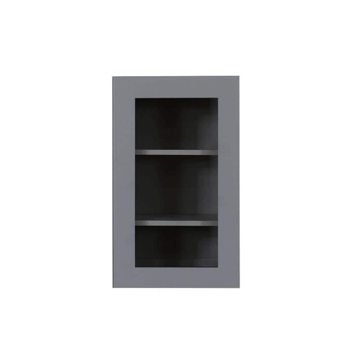 LIFEART CABINETRY Lancaster Gray Plywood Shaker Stock Assembled Wall Glass Door Kitchen Cabinet 18 in. W x 30 in. H x 12 in. D