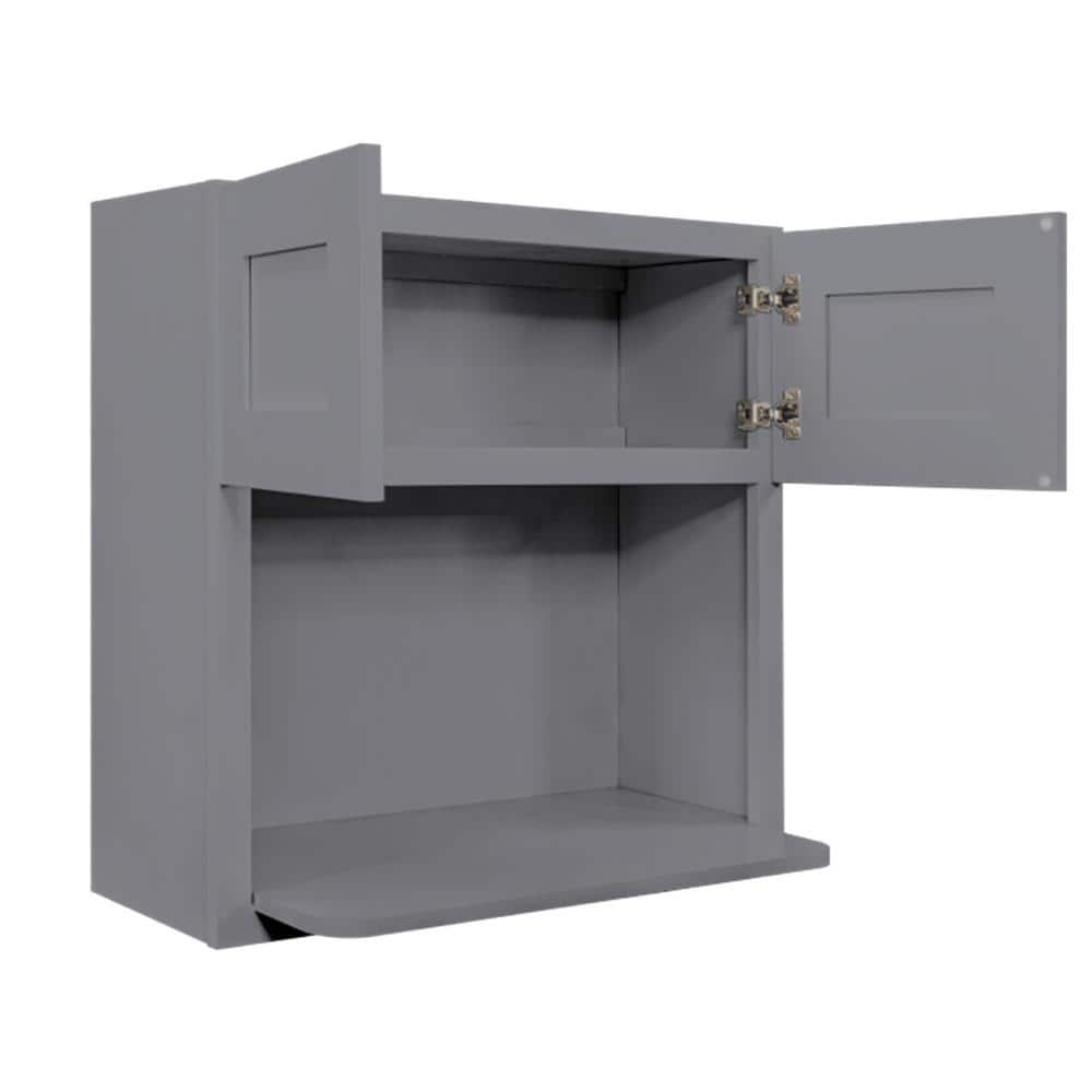 LIFEART CABINETRY Lancaster Gray Plywood Shaker Stock Assembled Wall Microwave Kitchen Cabinet 30 in. W x 30 in. H x 12 in. D
