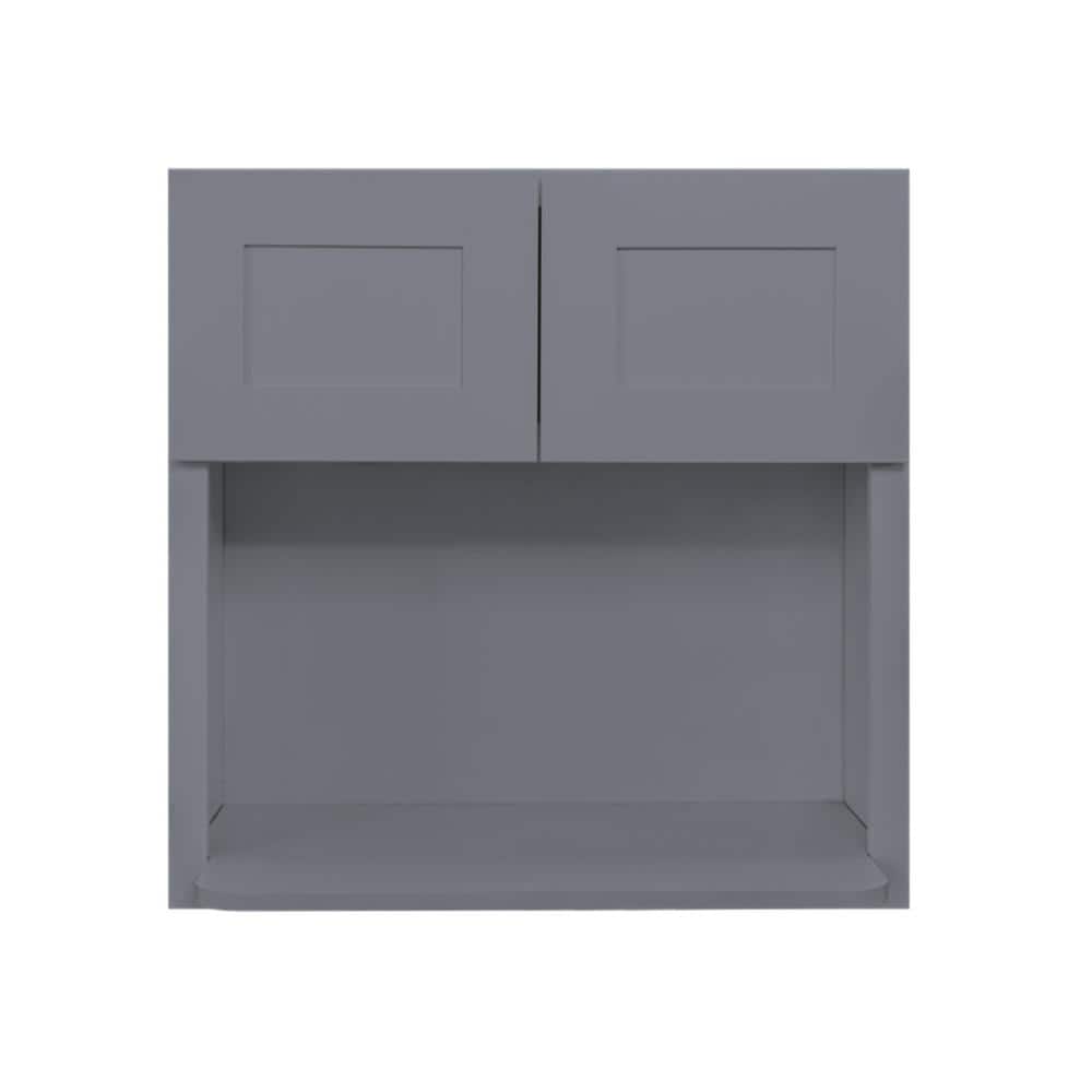 LIFEART CABINETRY Lancaster Gray Plywood Shaker Stock Assembled Wall Microwave Kitchen Cabinet 30 in. W x 30 in. H x 12 in. D