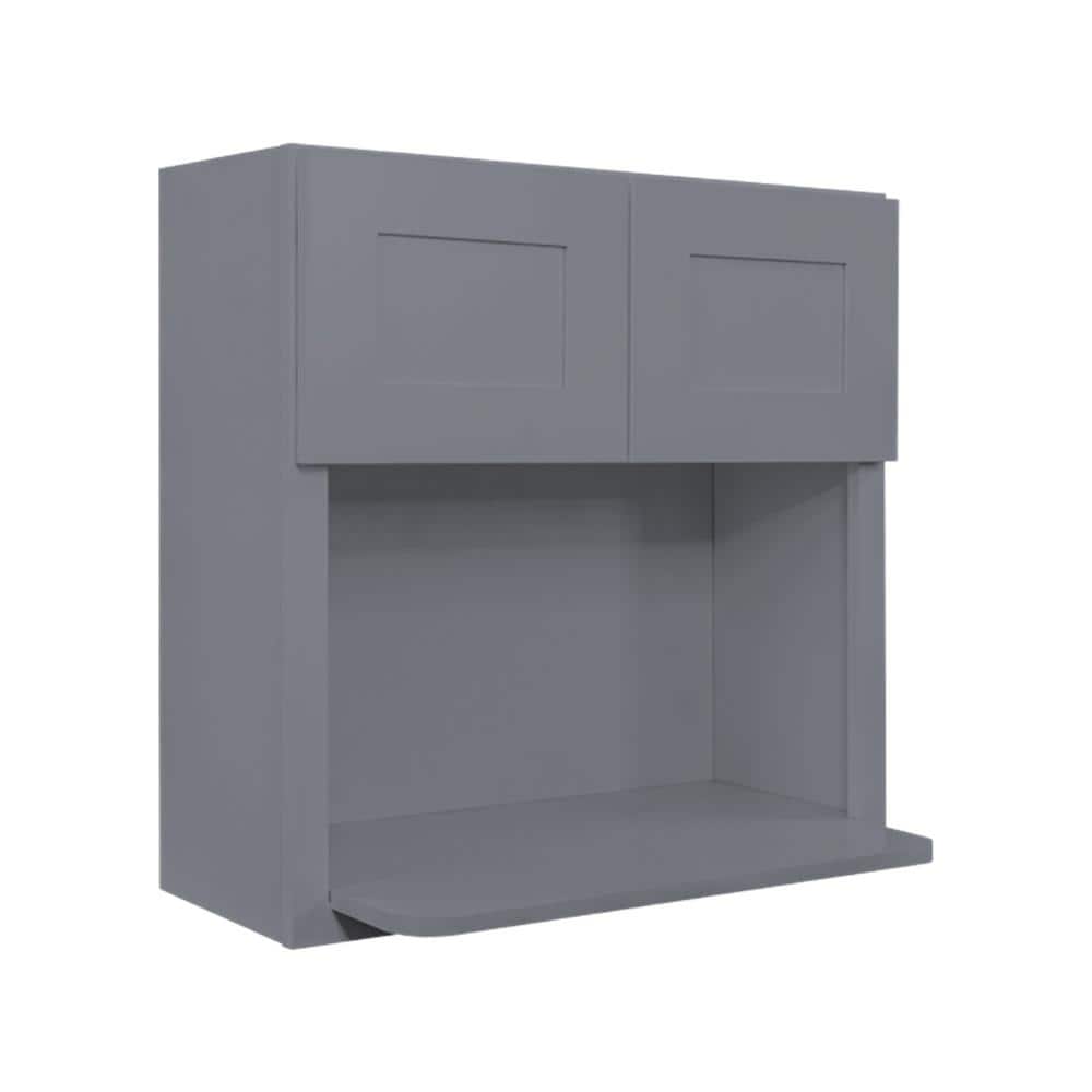 LIFEART CABINETRY Lancaster Gray Plywood Shaker Stock Assembled Wall Microwave Kitchen Cabinet 30 in. W x 30 in. H x 12 in. D