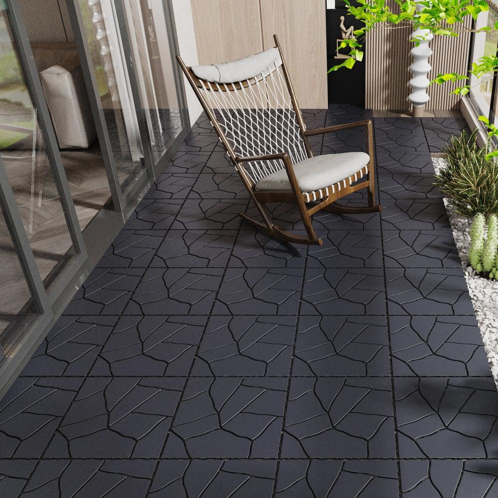 Tidoin Outdoor 1 ft. x 1 ft. Composite Deck Tile in Dark Gray(44 Per Box)