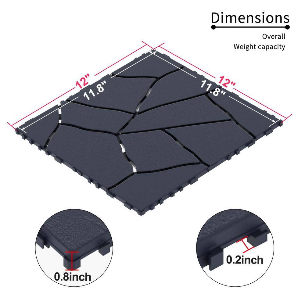 Tidoin Outdoor 1 ft. x 1 ft. Composite Deck Tile in Dark Gray(44 Per Box)