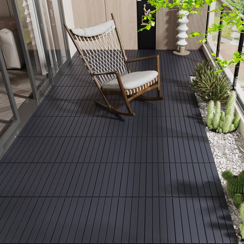 Tidoin Outdoor 2 ft. x 1 ft. Composite Deck Tile in Dark Gray(24 Per Box)