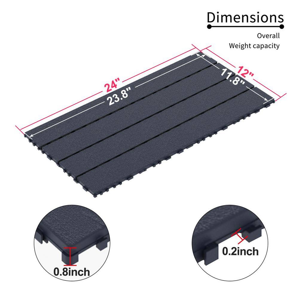 Tidoin Outdoor 2 ft. x 1 ft. Composite Deck Tile in Dark Gray(24 Per Box)