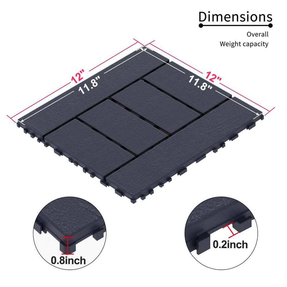 Tidoin Outdoor 1 ft. x 1 ft. Composite Deck Tile in Dark Gray(44 Per Box)