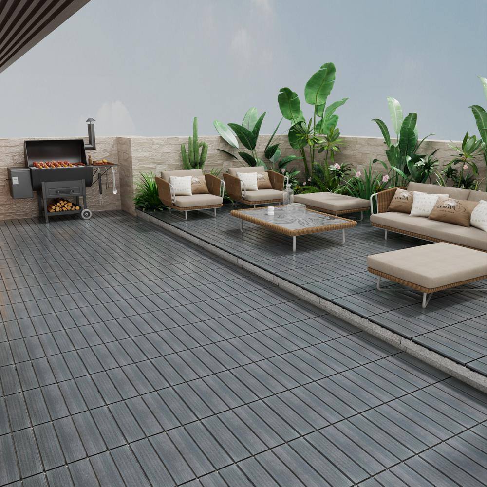 Tidoin Outdoor 1 ft. x 1 ft. Composite Deck Tile in Dark Gray(11 Per Box)