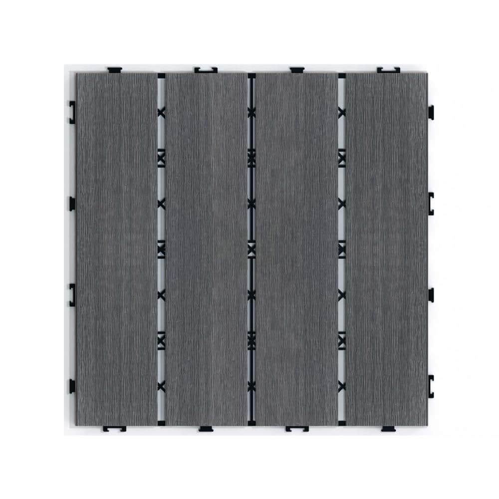 Tidoin Outdoor 1 ft. x 1 ft. Composite Deck Tile in Dark Gray(11 Per Box)