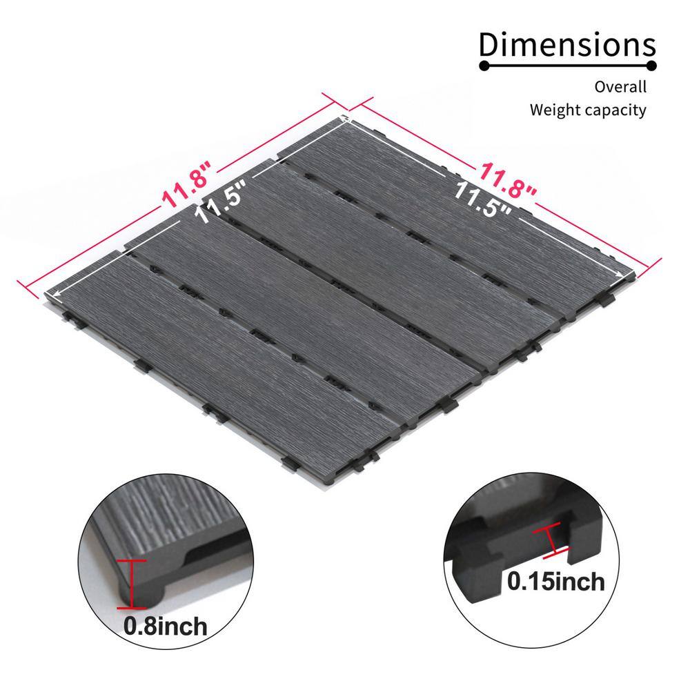 Tidoin Outdoor 1 ft. x 1 ft. Composite Deck Tile in Dark Gray(11 Per Box)