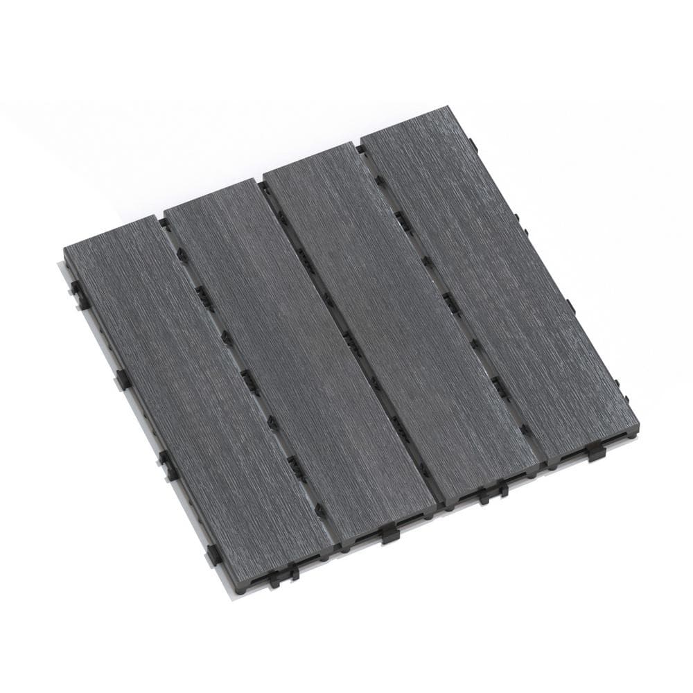Tidoin Outdoor 1 ft. x 1 ft. Composite Deck Tile in Dark Gray(22 Per Box)
