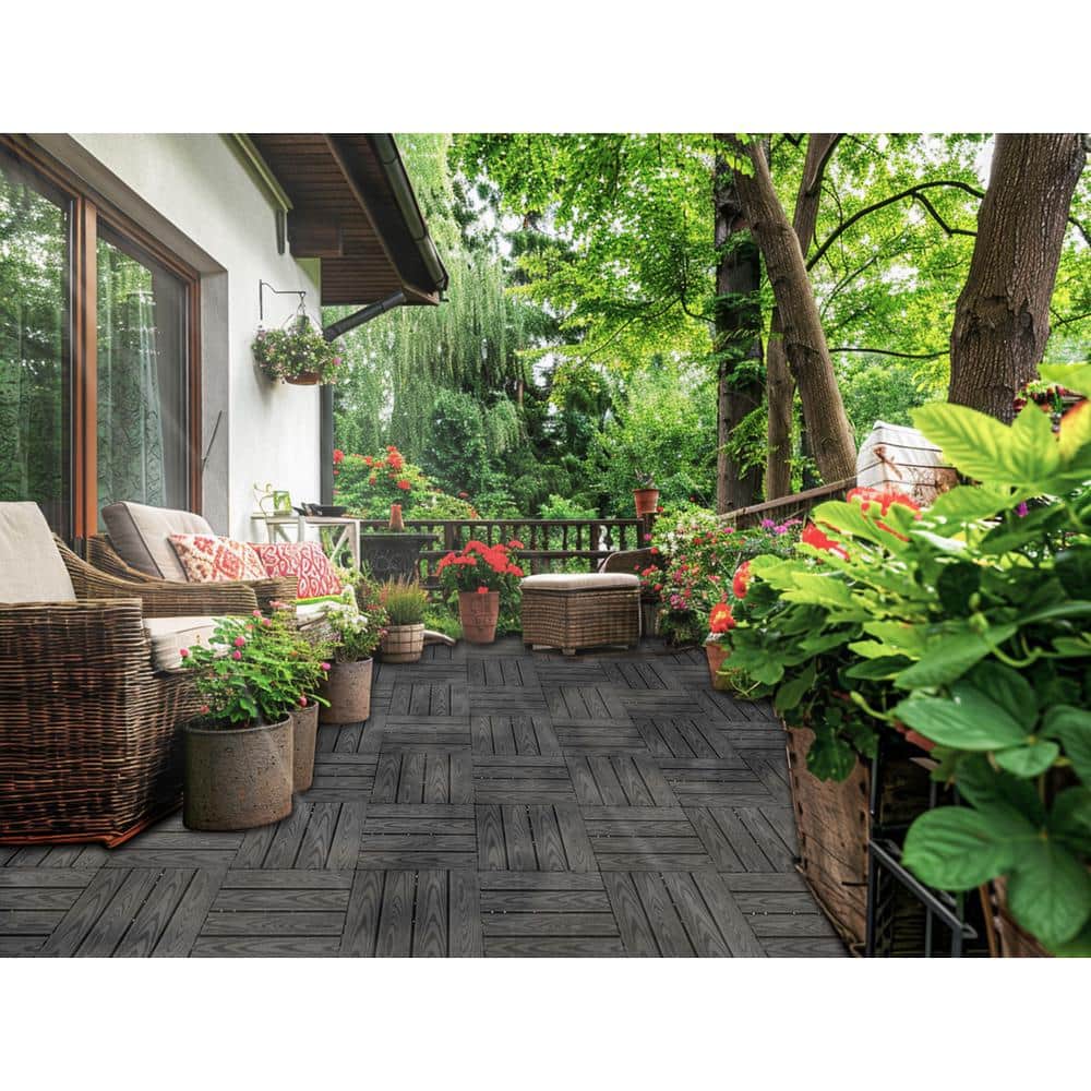 Tidoin Outdoor 1 ft. x 1 ft. Composite Deck Tile in Dark Gray(20 Per Box)