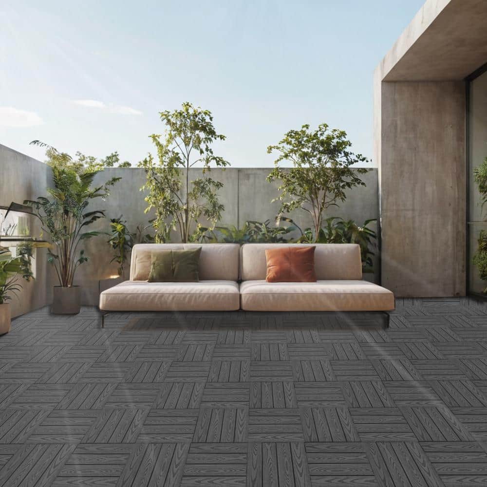 Tidoin Outdoor 1 ft. x 1 ft. Composite Deck Tile in Dark Gray(20 Per Box)