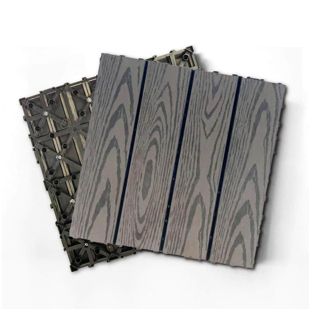 Tidoin Outdoor 1 ft. x 1 ft. Composite Deck Tile in Dark Gray(20 Per Box)