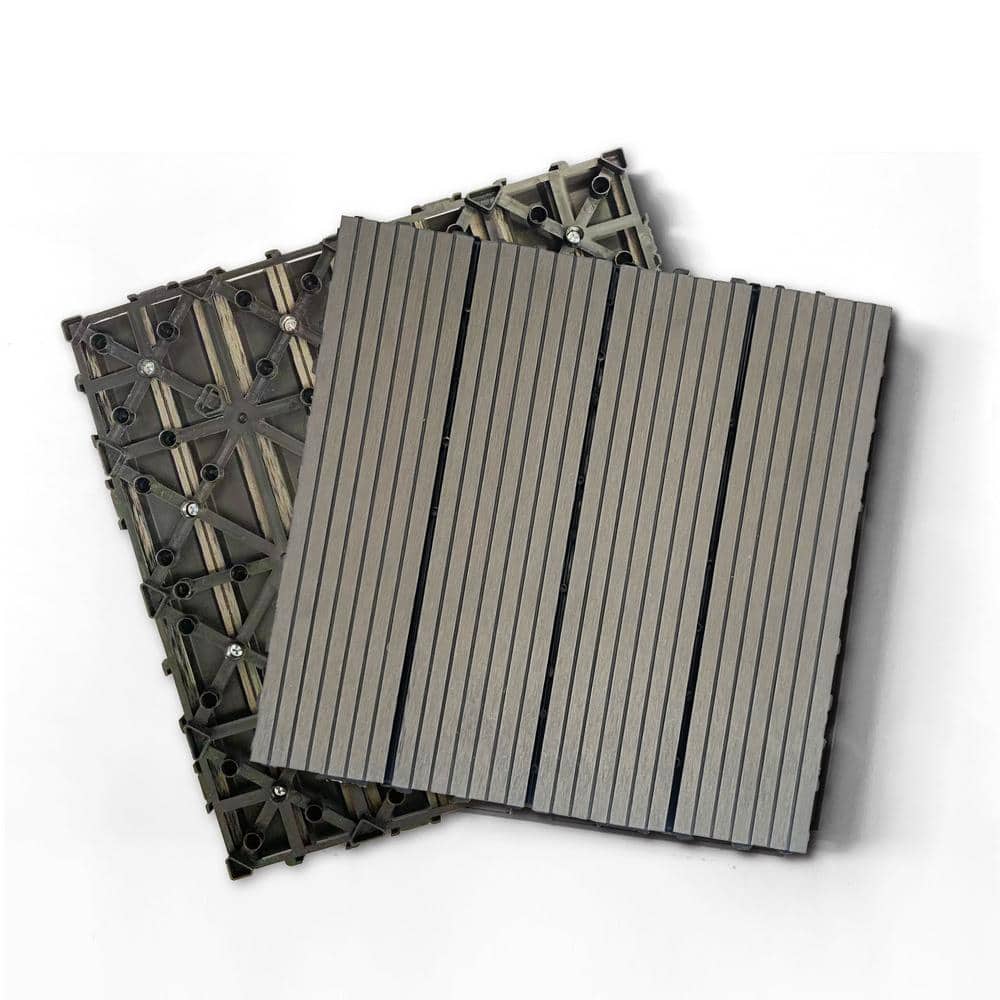 Tidoin Outdoor 1 ft. x 1 ft. Composite Deck Tile in Dark Gray(20 Per Box)