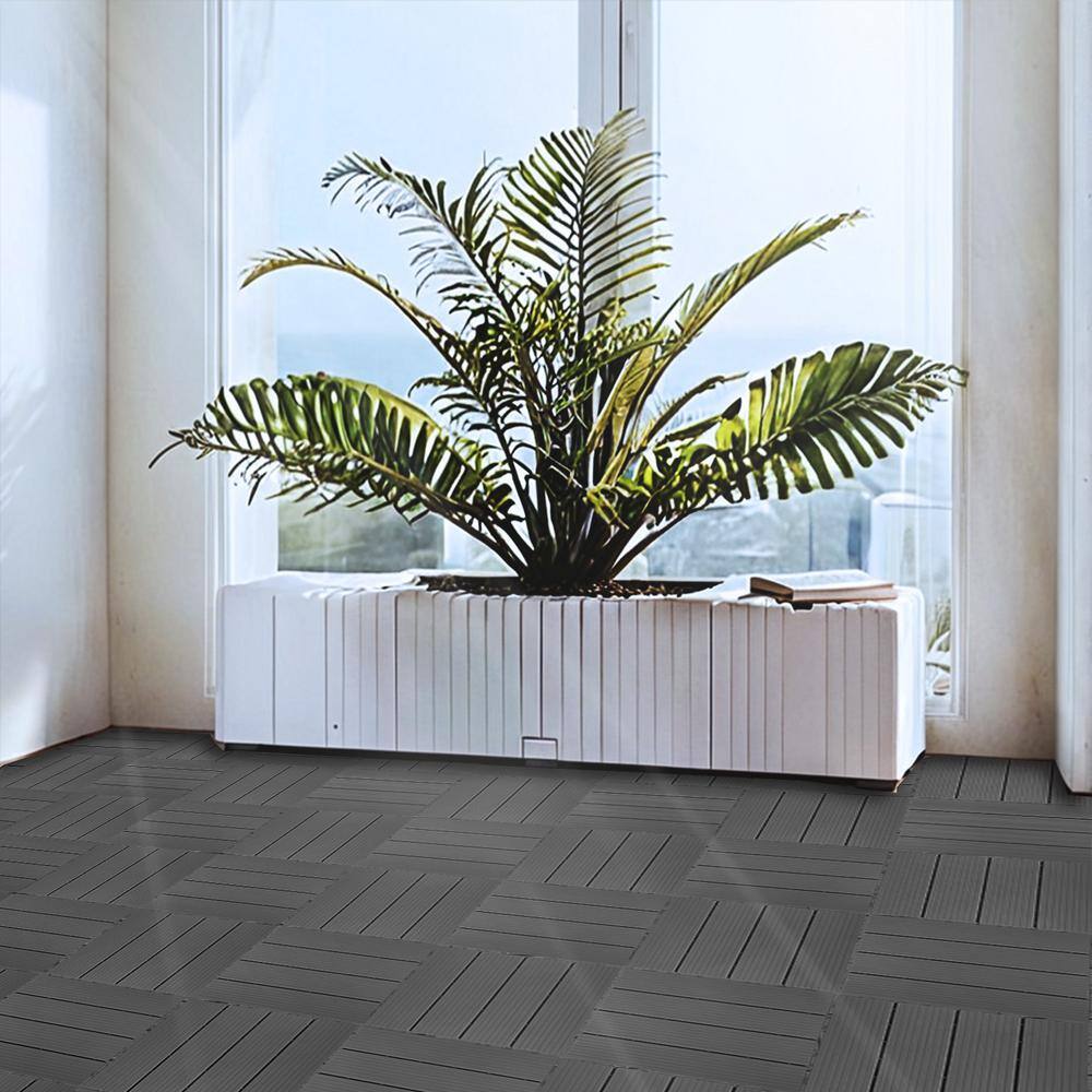 Tidoin Outdoor 1 ft. x 1 ft. Composite Deck Tile in Dark Gray(35 Per Box)