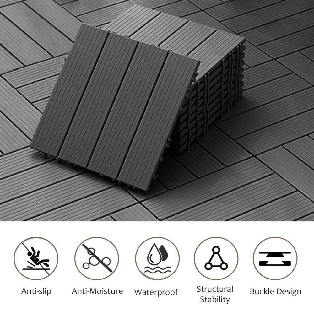 Tidoin Outdoor 1 ft. x 1 ft. Composite Deck Tile in Dark Gray(35 Per Box)
