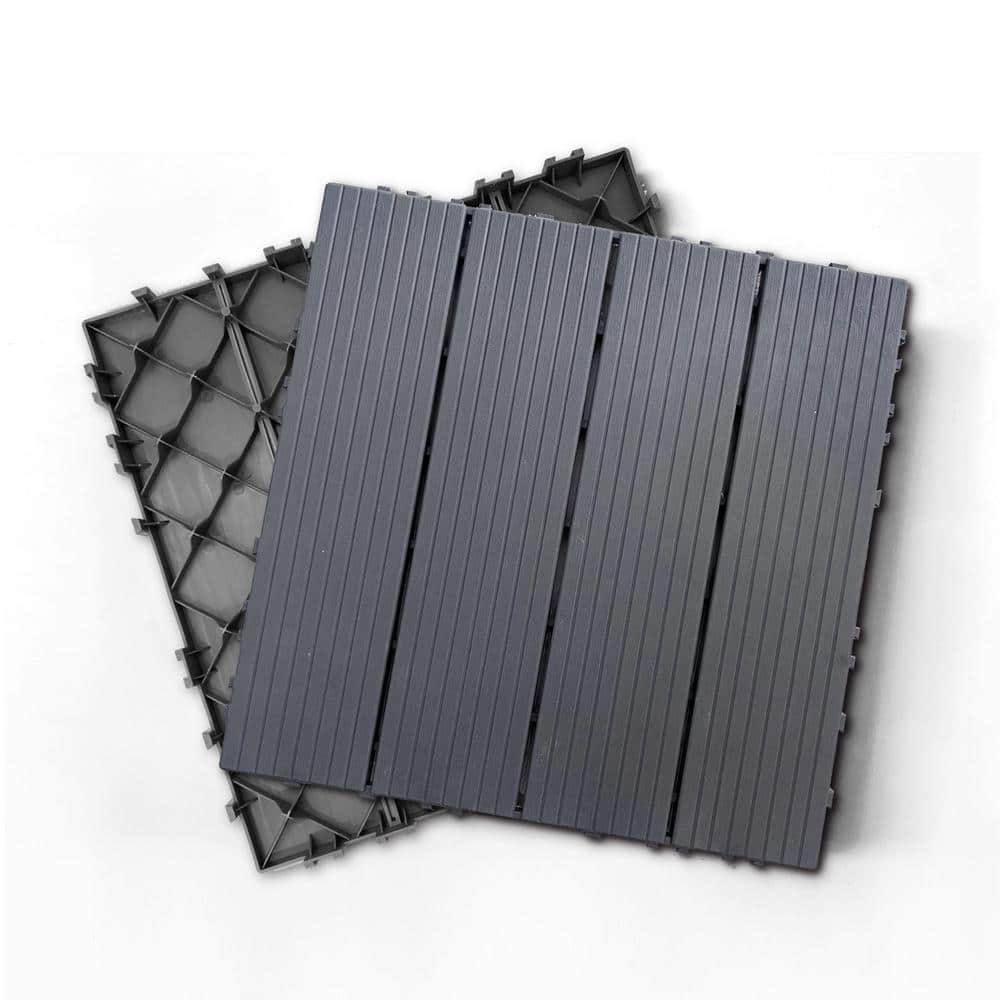 Tidoin Outdoor 1 ft. x 1 ft. Composite Deck Tile in Dark Gray(35 Per Box)
