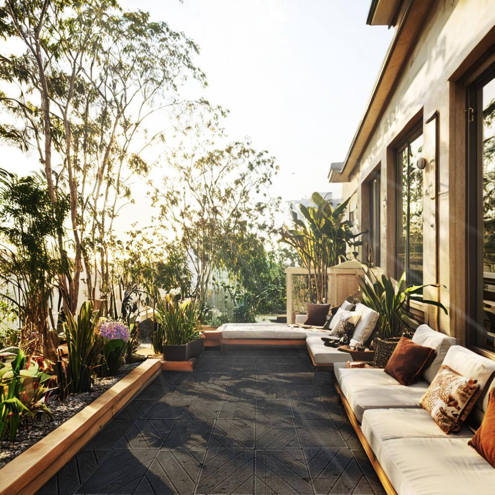 Tidoin Outdoor 1 ft. x 1 ft. Composite Deck Tile in Dark Gray(35 Per Box)