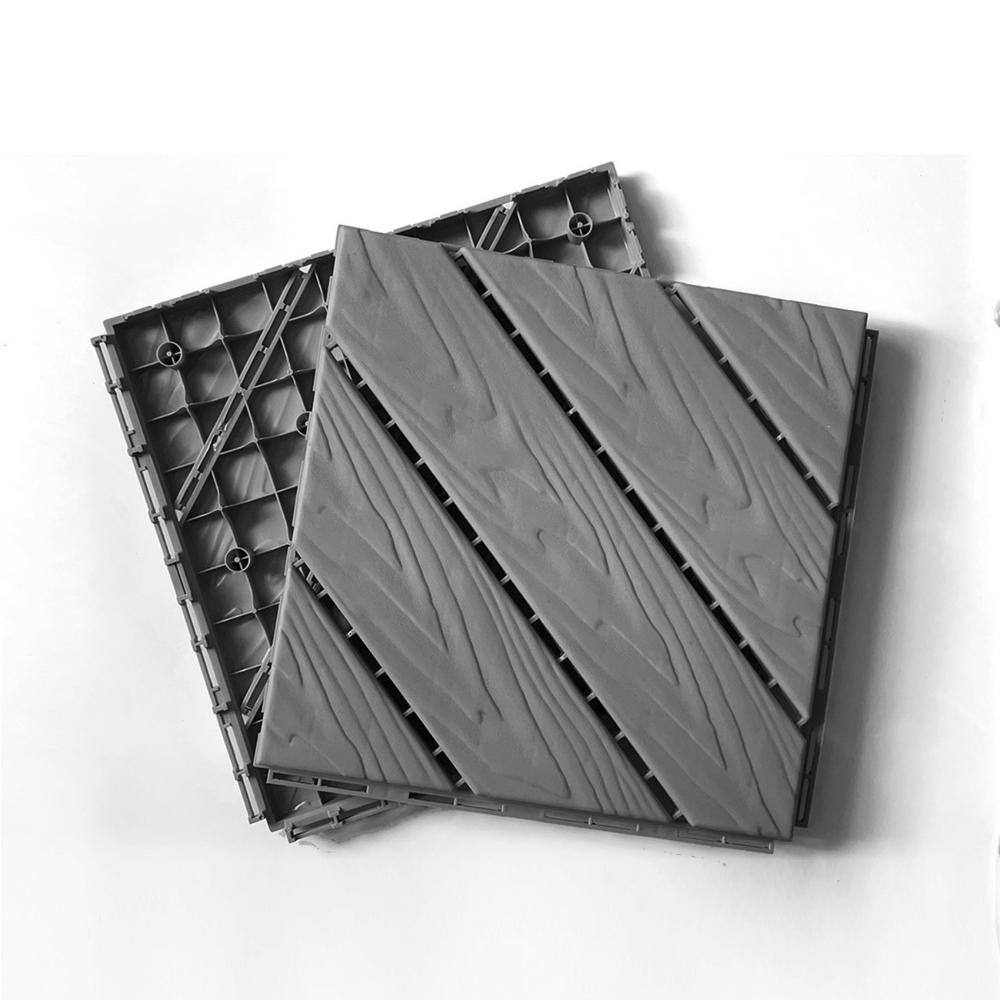 Tidoin Outdoor 1 ft. x 1 ft. Composite Deck Tile in Dark Gray(35 Per Box)