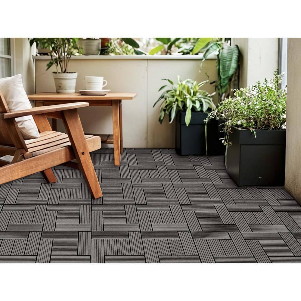 Tidoin Outdoor 1 ft. x 1 ft. Composite Deck Tile in Dark Gray(20 Per Box)
