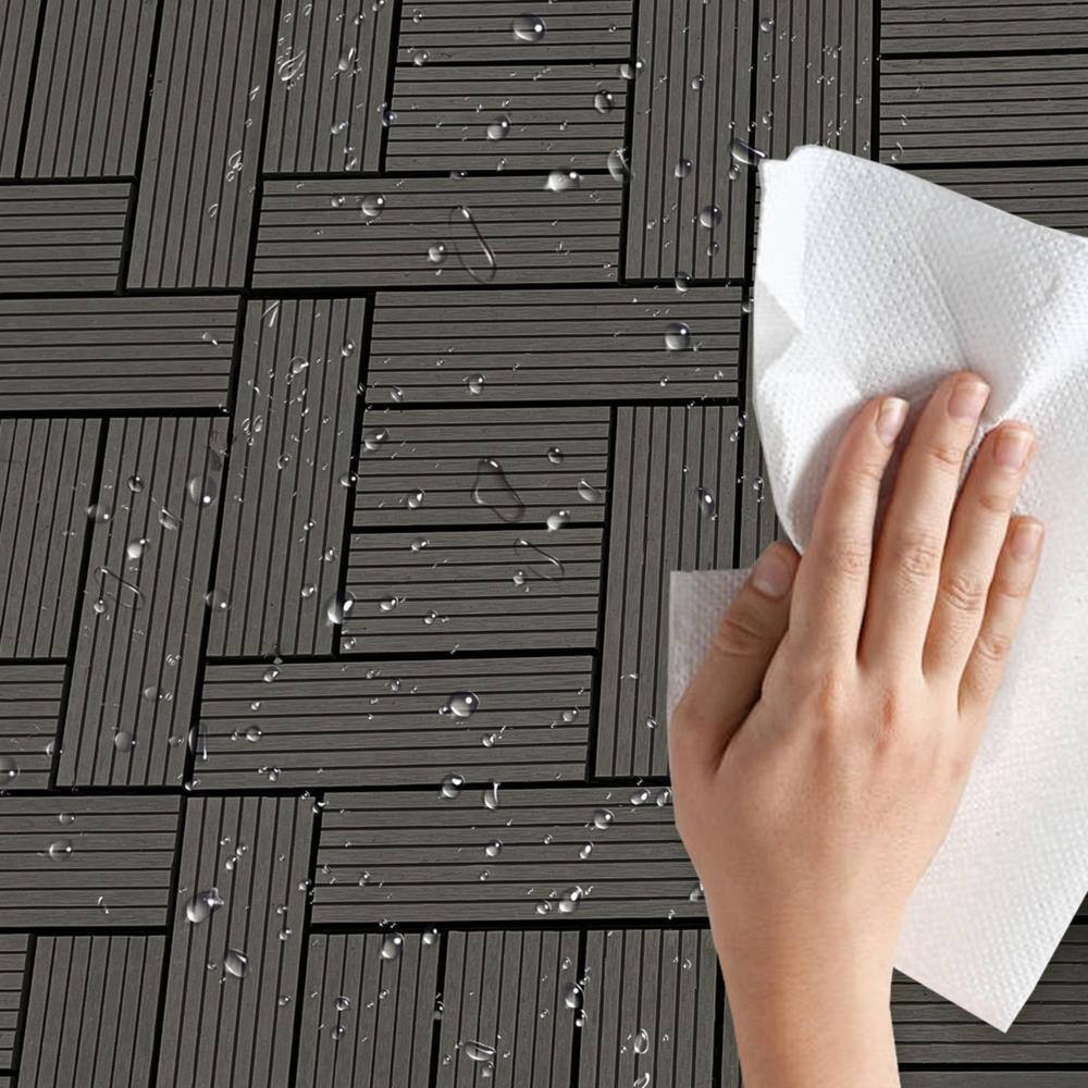Tidoin Outdoor 1 ft. x 1 ft. Composite Deck Tile in Dark Gray(20 Per Box)