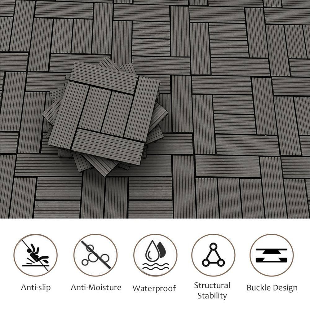 Tidoin Outdoor 1 ft. x 1 ft. Composite Deck Tile in Dark Gray(20 Per Box)