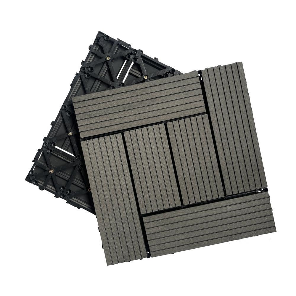 Tidoin Outdoor 1 ft. x 1 ft. Composite Deck Tile in Dark Gray(20 Per Box)