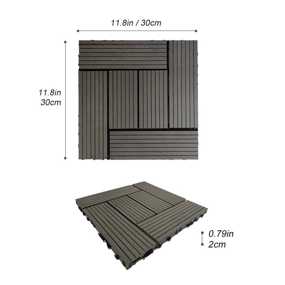 Tidoin Outdoor 1 ft. x 1 ft. Composite Deck Tile in Dark Gray(20 Per Box)