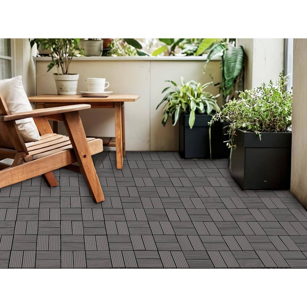 Tidoin Outdoor 1 ft. x 1 ft. Composite Deck Tile in Dark Gray(20 Per Box)