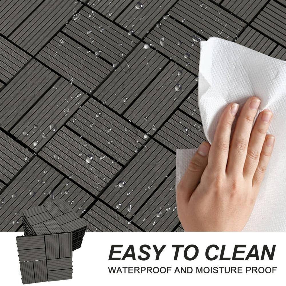 Tidoin Outdoor 1 ft. x 1 ft. Composite Deck Tile in Dark Gray(20 Per Box)