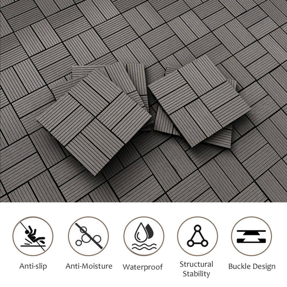Tidoin Outdoor 1 ft. x 1 ft. Composite Deck Tile in Dark Gray(20 Per Box)