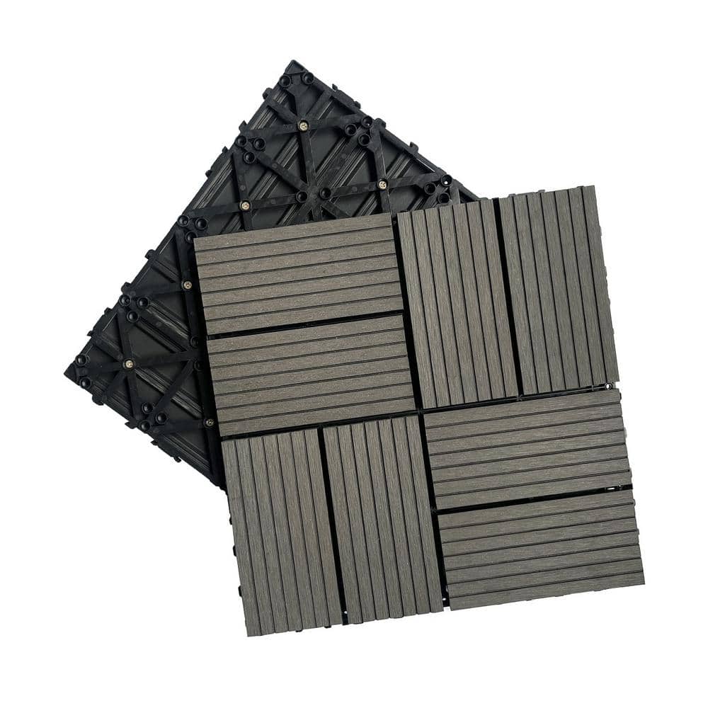 Tidoin Outdoor 1 ft. x 1 ft. Composite Deck Tile in Dark Gray(20 Per Box)