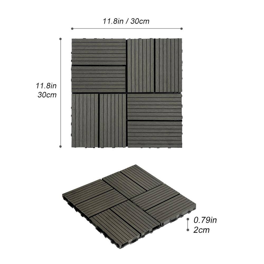 Tidoin Outdoor 1 ft. x 1 ft. Composite Deck Tile in Dark Gray(20 Per Box)