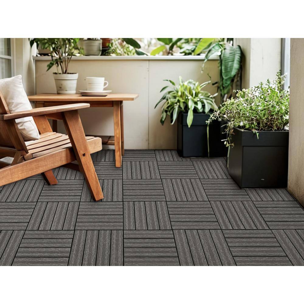 Tidoin Outdoor 1 ft. x 1 ft. Composite Deck Tile in Dark Gray(20 Per Box)