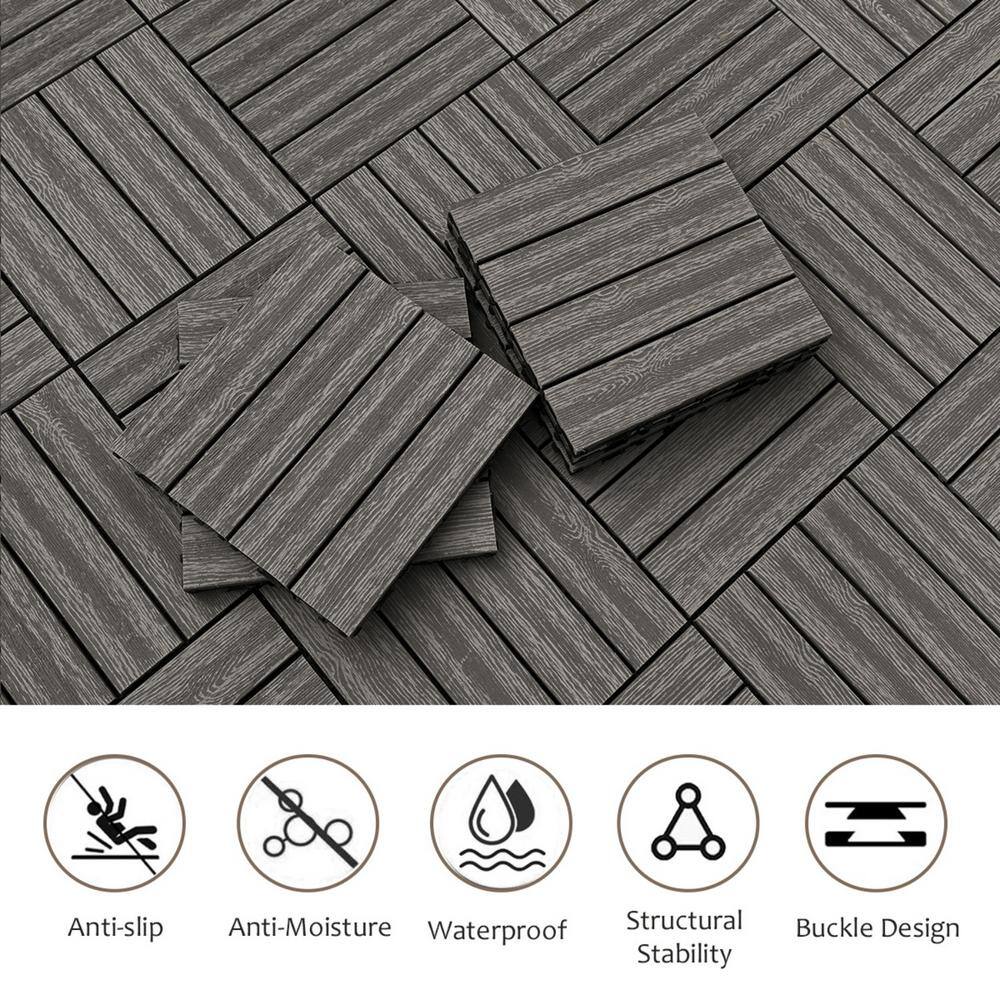 Tidoin Outdoor 1 ft. x 1 ft. Composite Deck Tile in Dark Gray(20 Per Box)