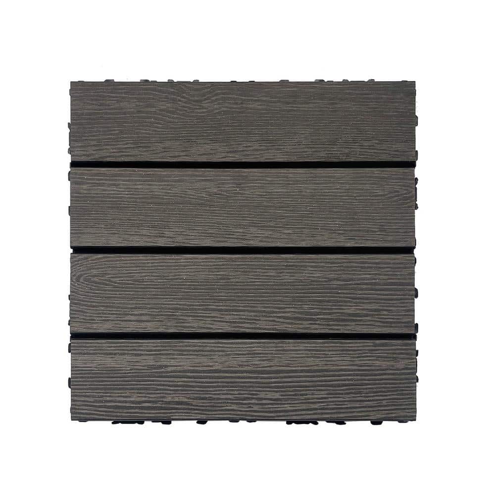 Tidoin Outdoor 1 ft. x 1 ft. Composite Deck Tile in Dark Gray(20 Per Box)