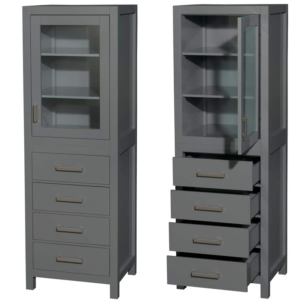 Wyndham Collection Sheffield 24" Dark Gray Linen Cabinet with Brushed Chrome Trim