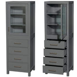 Wyndham Collection Sheffield 24" Dark Gray Linen Cabinet with Brushed Chrome Trim