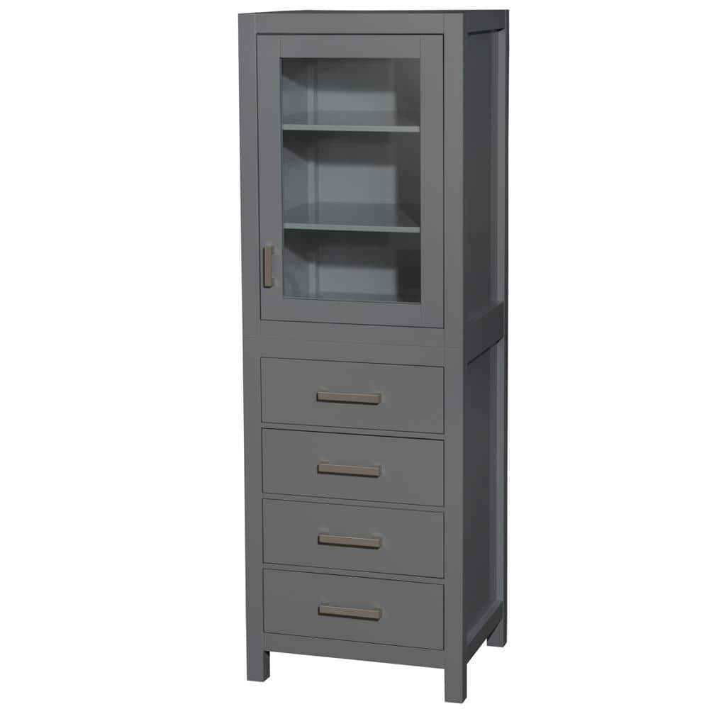 Wyndham Collection Sheffield 24" Dark Gray Linen Cabinet with Brushed Chrome Trim