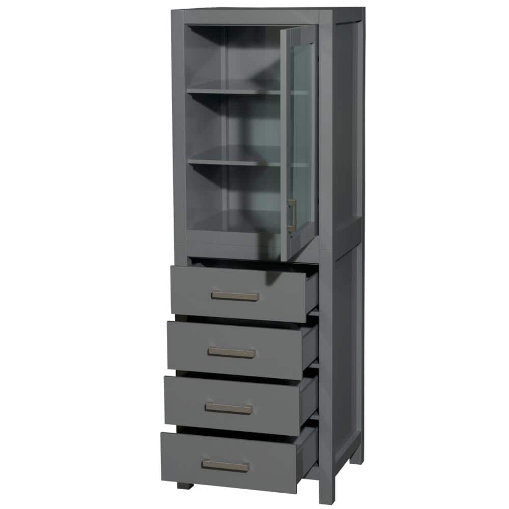 Wyndham Collection Sheffield 24" Dark Gray Linen Cabinet with Brushed Chrome Trim