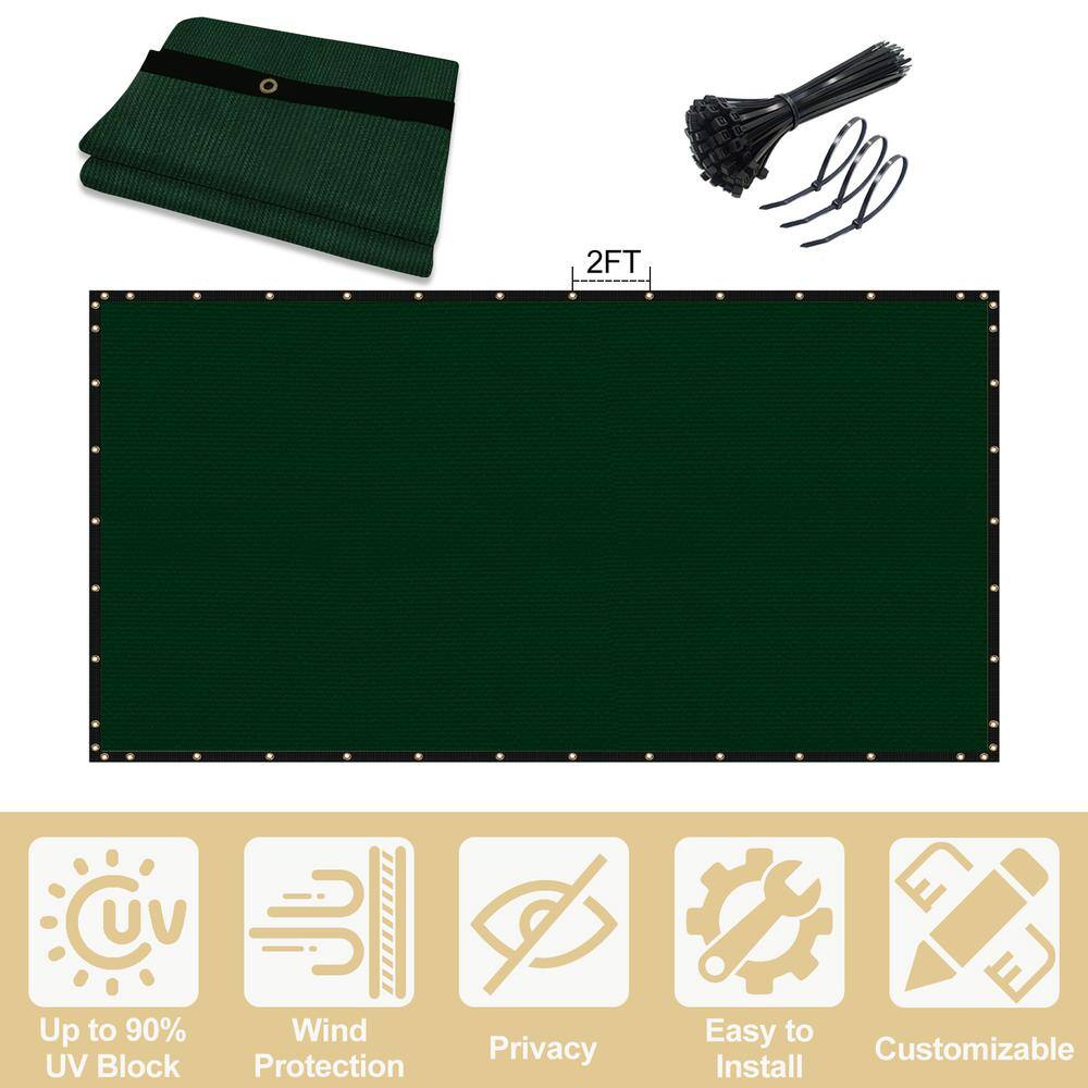Privacy Fence Screen 3 x 150 ft. Dark Green Customized Outdoor Mesh Panels for Backyard, Construction Site with Zip Ties