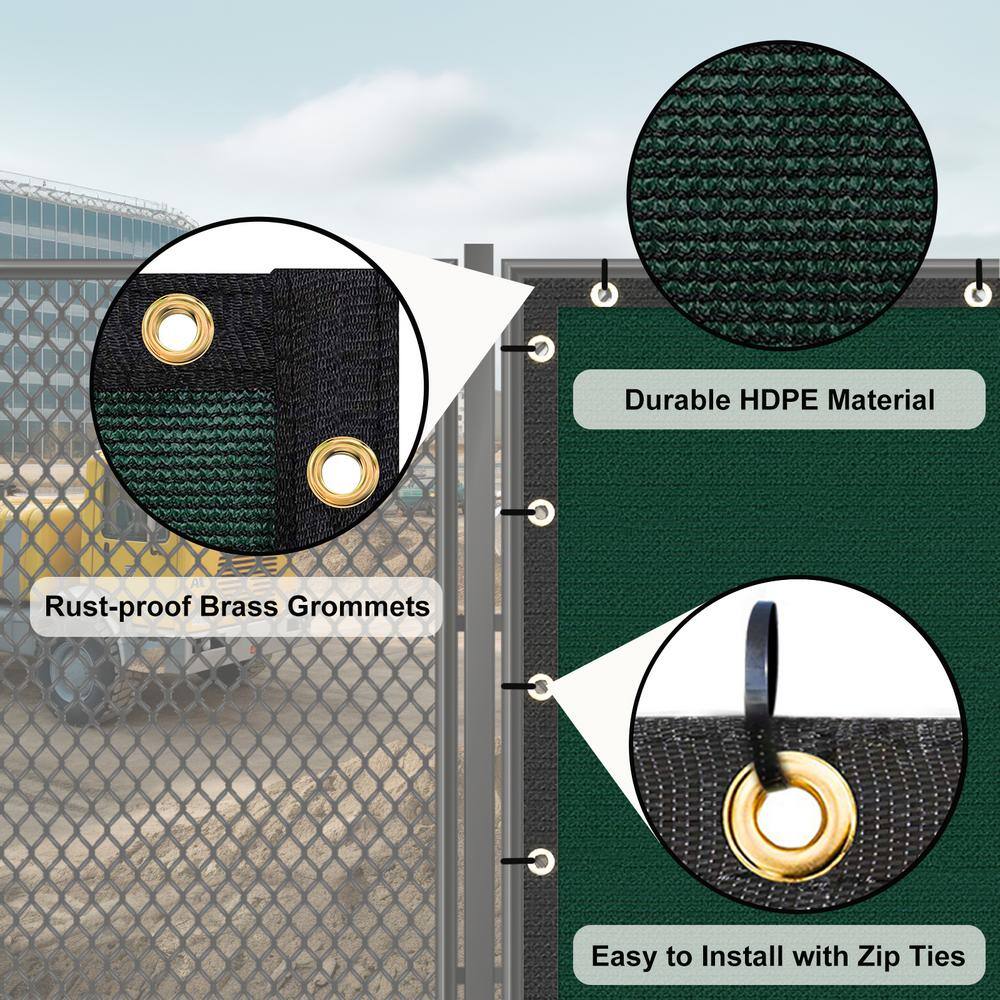 Privacy Fence Screen 3 x 150 ft. Dark Green Customized Outdoor Mesh Panels for Backyard, Construction Site with Zip Ties