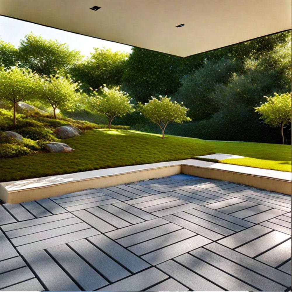 Afoxsos 1 ft. x 1 ft. Interlocking Plastic Deck Tile in Grey, Easy Installation Sturdy PVC Material Decking Tile (54-Pack)