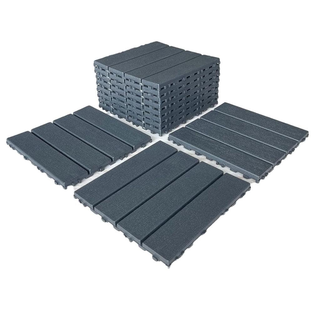 Afoxsos 1 ft. x 1 ft. Interlocking Plastic Deck Tile in Grey, Easy Installation Sturdy PVC Material Decking Tile (54-Pack)