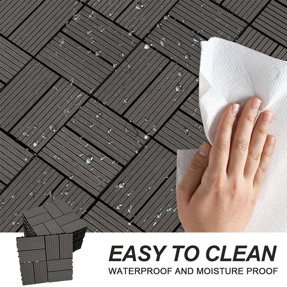 Afoxsos 1 ft. x 1 ft. Dark Grey Plastic Composite Deck Tiles Set, All-Weather for Indoor and Outdoor (20-Pack)