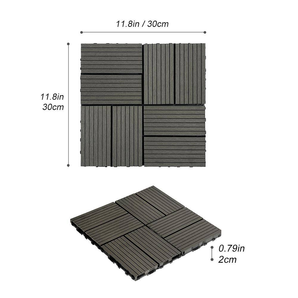 Afoxsos 1 ft. x 1 ft. Dark Grey Plastic Composite Deck Tiles Set, All-Weather for Indoor and Outdoor (20-Pack)