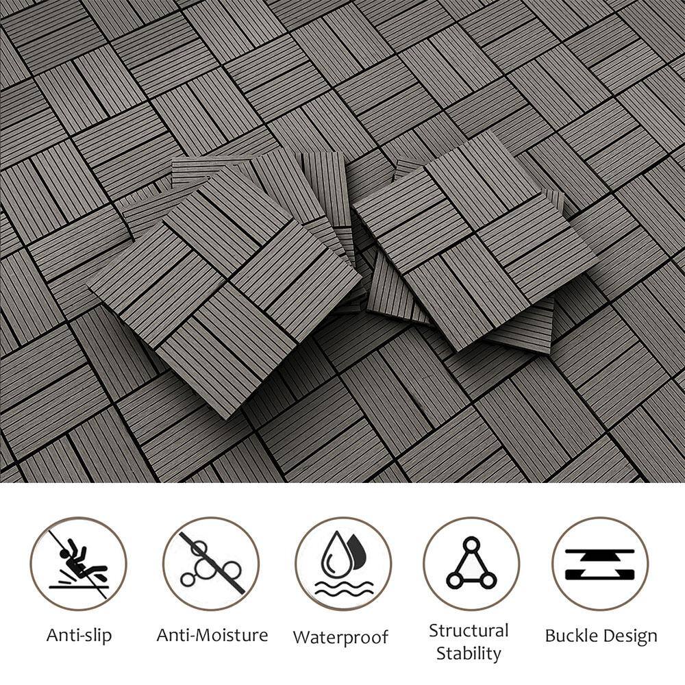 Afoxsos 1 ft. x 1 ft. Dark Grey Plastic Composite Deck Tiles Set, All-Weather for Indoor and Outdoor (20-Pack)