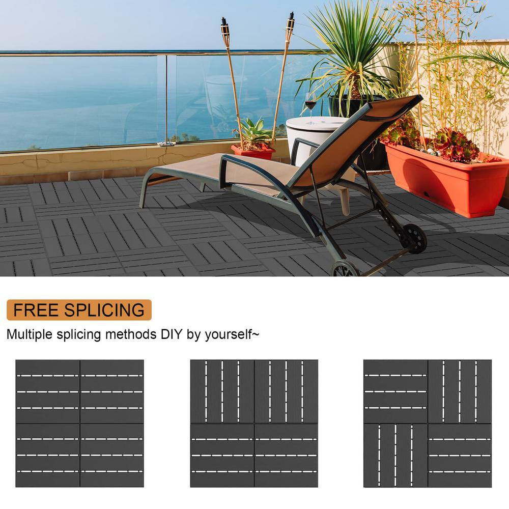 Angel Sar 1 ft. x 1 ft. Plastic Interlocking Deck Tiles in Dark Grey (27 Per Case)