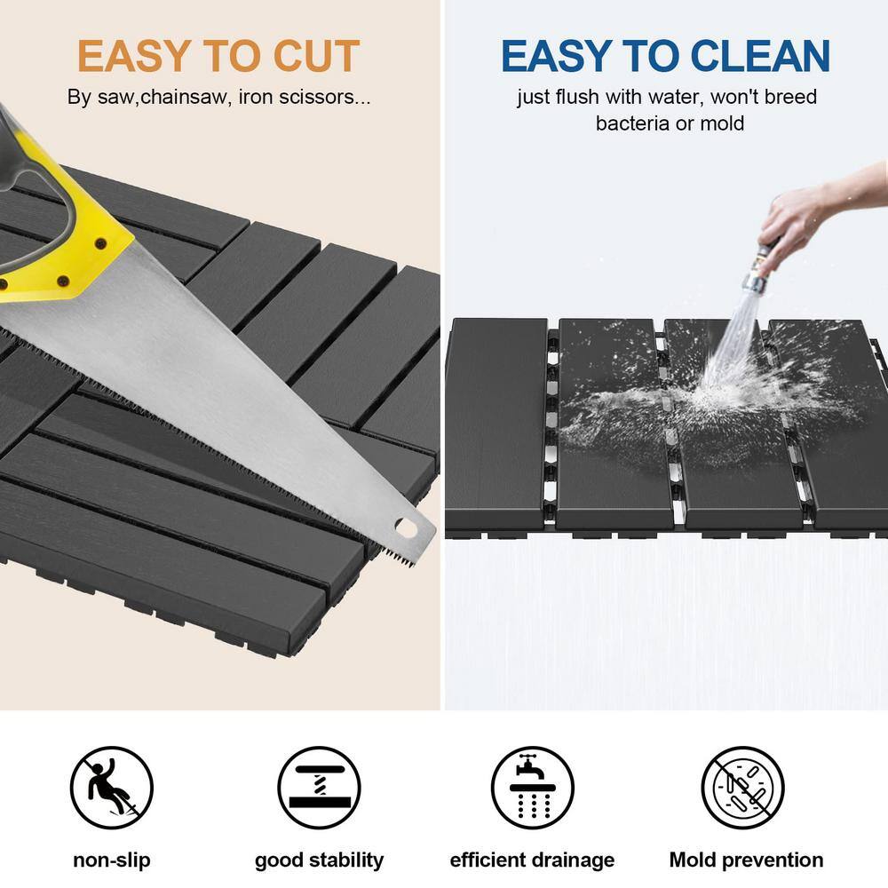 Angel Sar 1 ft. x 1 ft. Plastic Interlocking Deck Tiles in Dark Grey (27 Per Case)