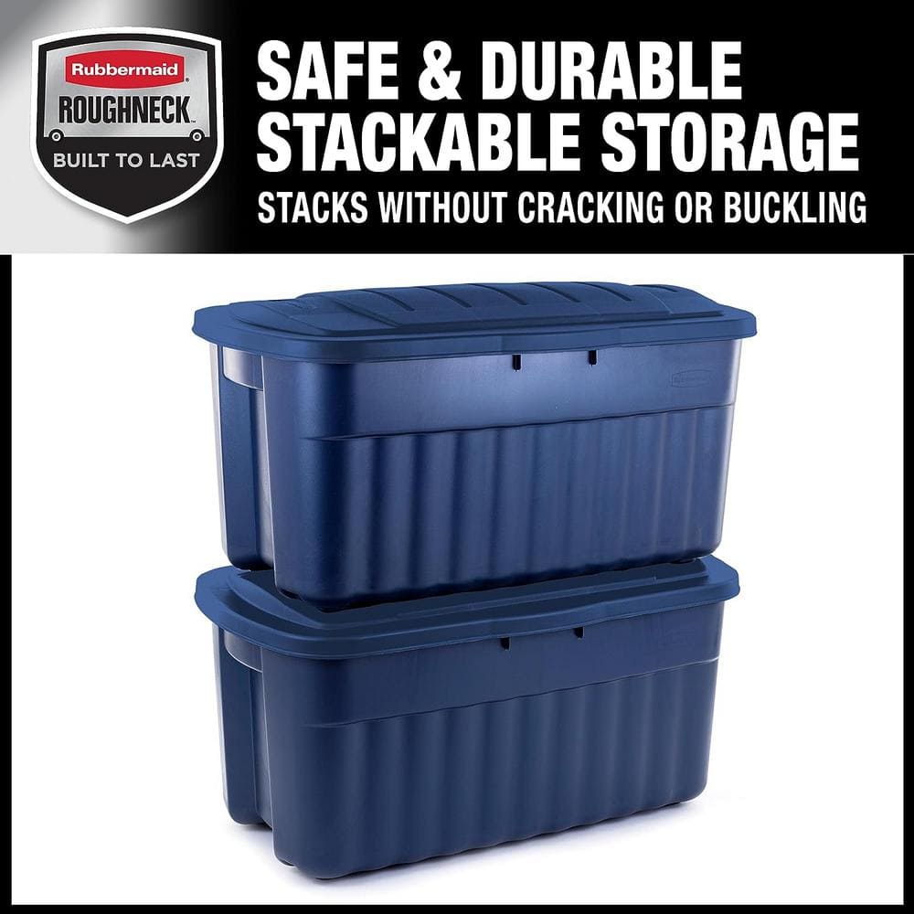 Rubbermaid Roughneck️ 40 Gal. Storage Totes with Hinged Lids, Dar Indigo Metallic, Pack of 2