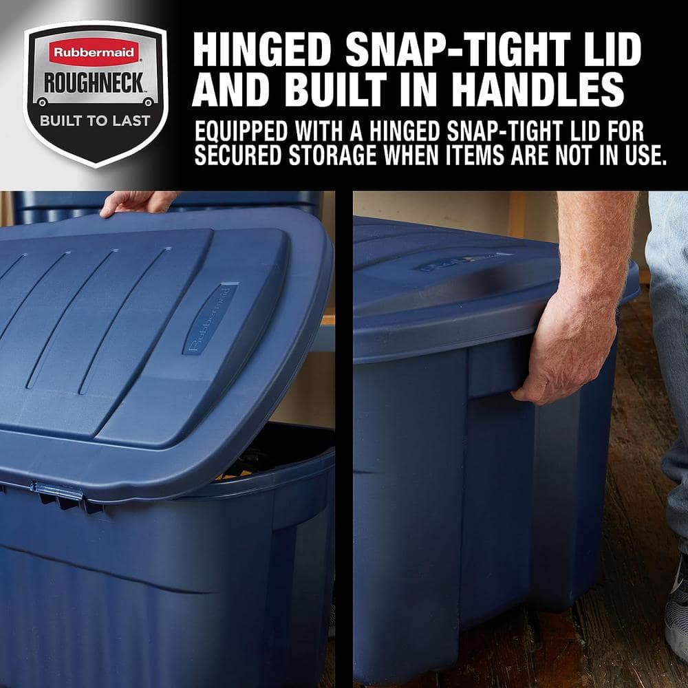 Rubbermaid Roughneck️ 40 Gal. Storage Totes with Hinged Lids, Dar Indigo Metallic, Pack of 2